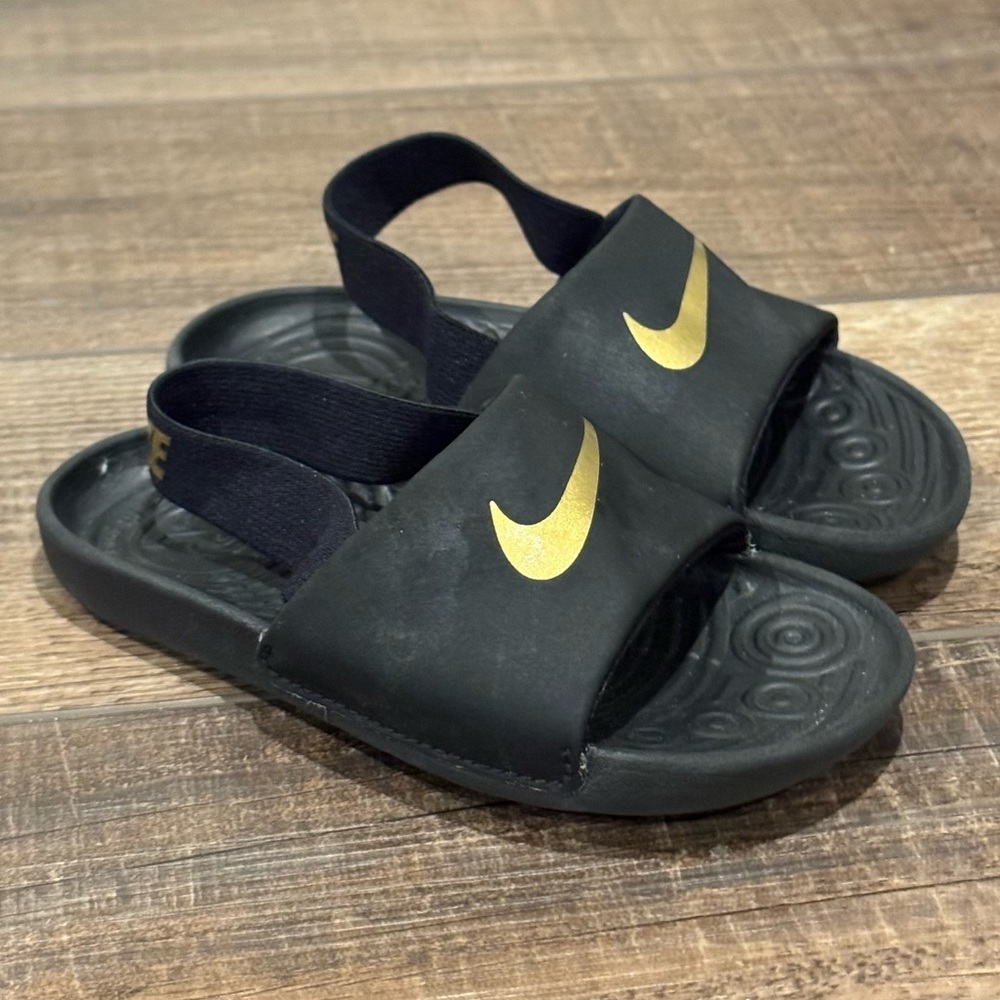Nike Kids Kawa Slide Sandal Shoes Toddler Black Gold Size 9C
